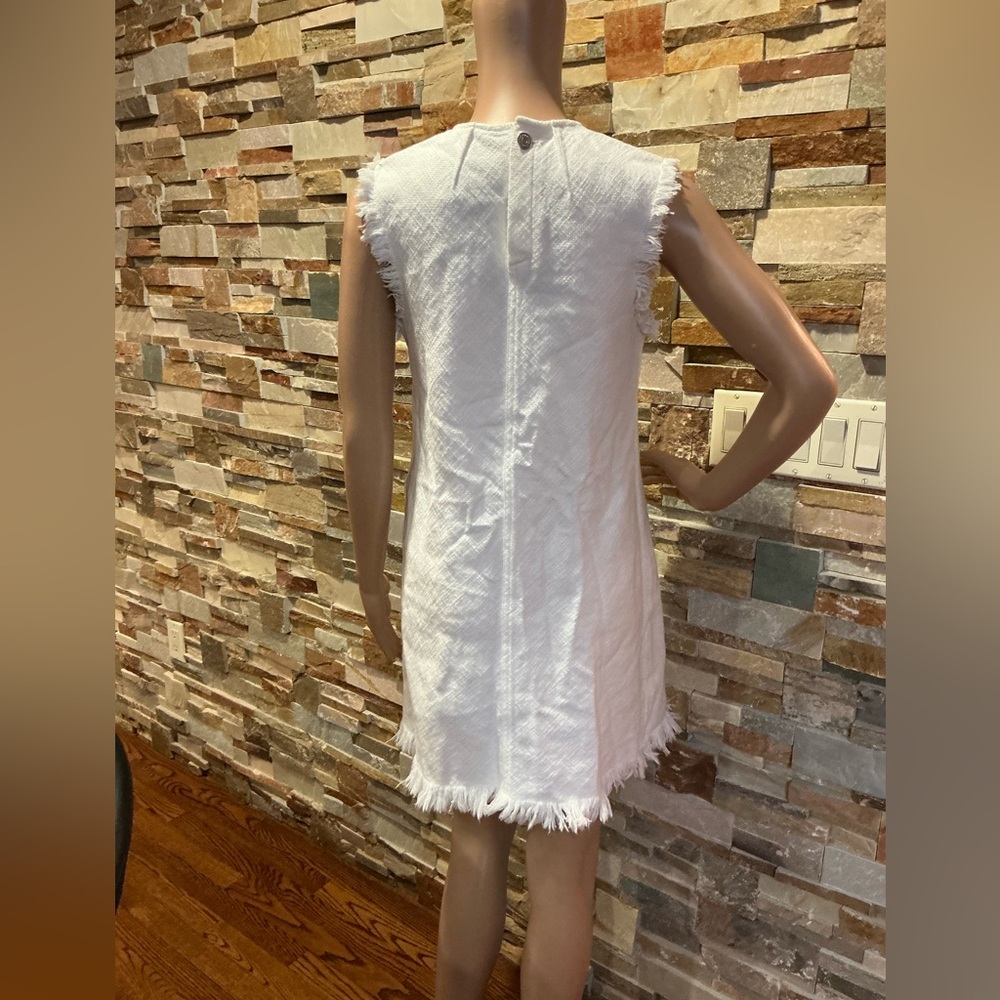 T By Alexander Wang Sleeveless Frayed White Women’s Shift Dress - Picture 4 of 9